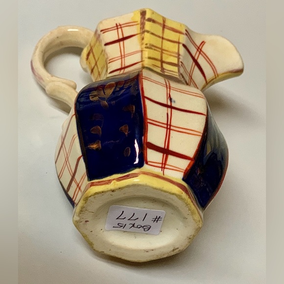 19th Century Gaudy Welsh Unrecorded Pattern Plaid Check Jug Handled Pitcher - Picture 5 of 16